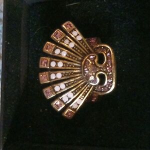 Authentic Heidi Daus Antique Gold Brass Ring Size 10 Fan Style